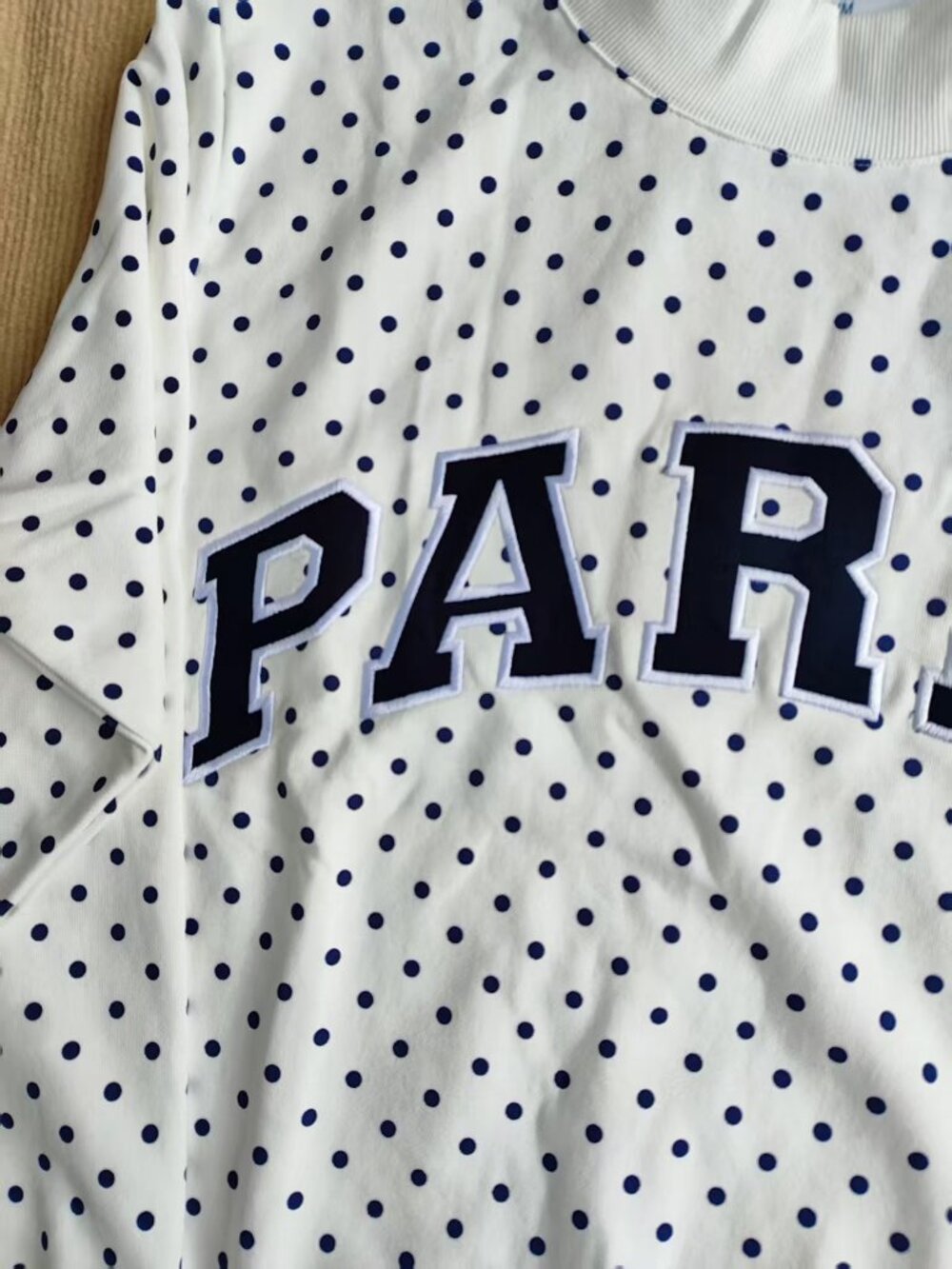 PARKE Varsity Blue Polka Dot Mock Neck Sweatshirt - Picture 3 of 7